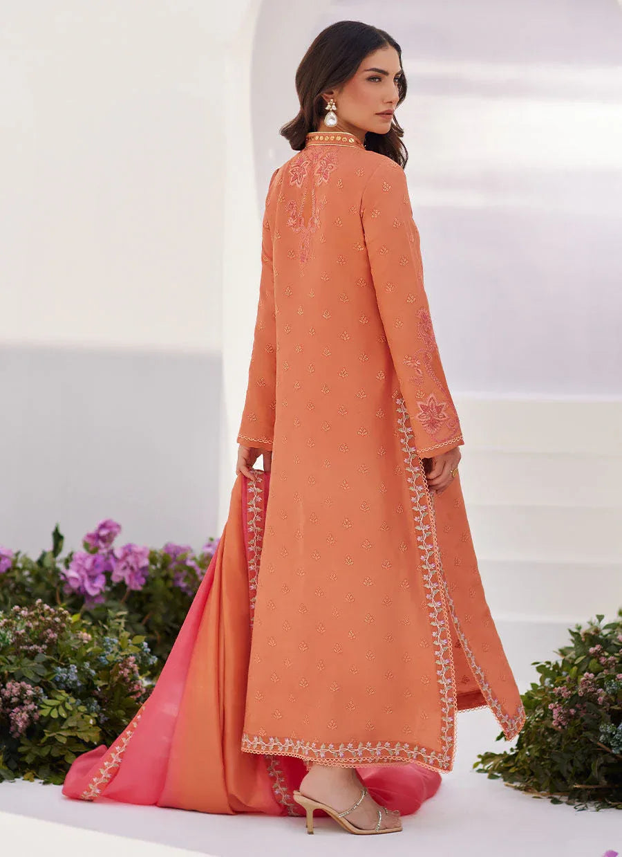 Farah Talib Aziz | Zaza Luxe Pret 24 | ELYNA CORAL EMBROIDERED RAW SILK SHIRT AND DUPATTA - Rang-e-Khaas