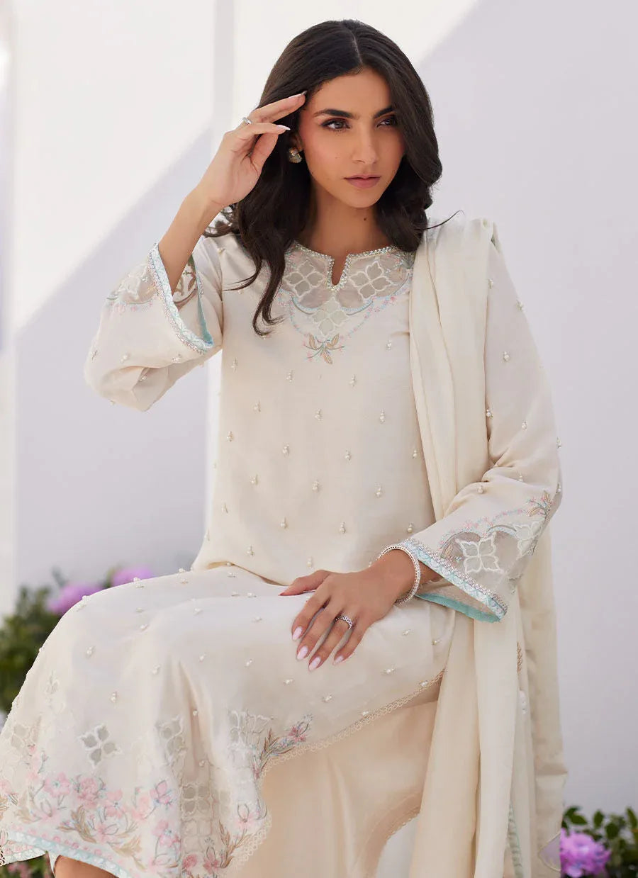 Farah Talib Aziz | Zaza Luxe Pret 24 | LYA IVORY EMBELLISHED RAW SILK SHIRT AND DUPATTA - Rang-e-Khaas