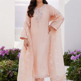 Farah Talib Aziz | Zaza Luxe Pret 24 | ELEA PEACH EMBROIDERED RAW SILK SHIRT AND DUPATTA