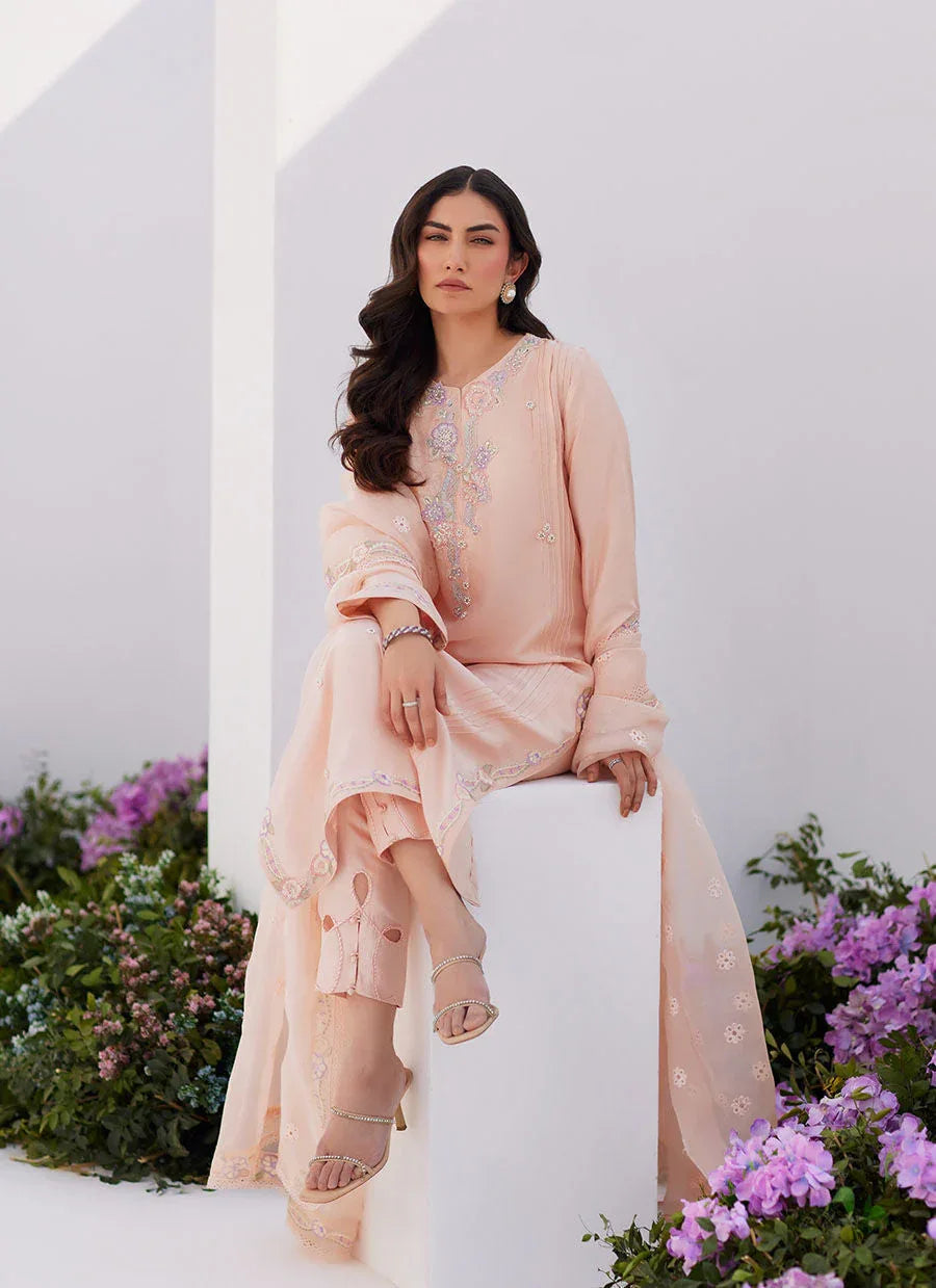 Farah Talib Aziz | Zaza Luxe Pret 24 | ELEA PEACH EMBROIDERED RAW SILK SHIRT AND DUPATTA - Rang-e-Khaas