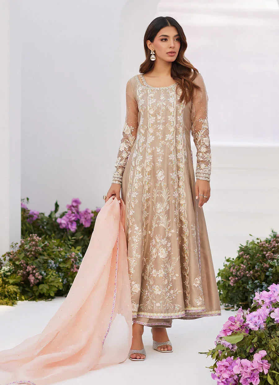 Farah Talib Aziz | Zaza Luxe Pret 24 | CHARLENE SAND EMBROIDERED KALIDAAR WITH DUPATTA - Rang-e-Khaas