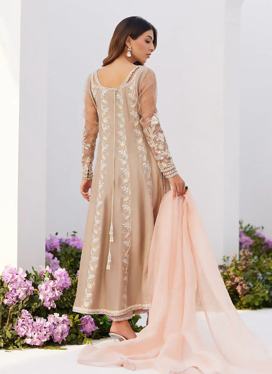 Farah Talib Aziz | Zaza Luxe Pret 24 | CHARLENE SAND EMBROIDERED KALIDAAR WITH DUPATTA - Rang-e-Khaas