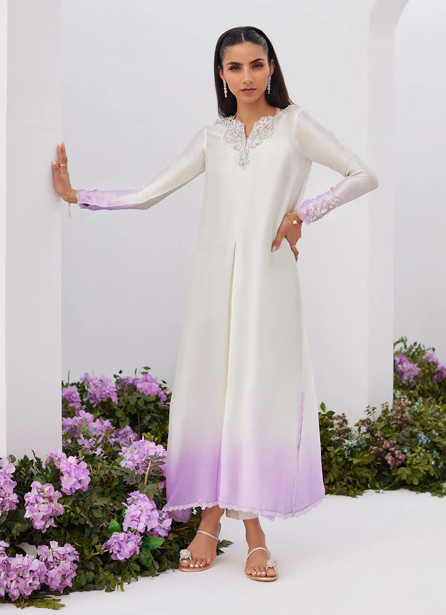 Farah Talib Aziz | Zaza Luxe Pret 24 | LIQUE SILVER OMBRE EMBELLISHED KAFTAAN CUT SHIRT - Rang-e-Khaas