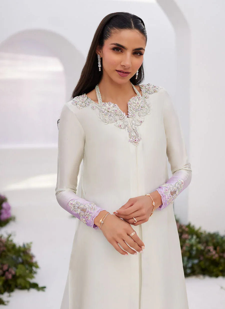 Farah Talib Aziz | Zaza Luxe Pret 24 | LIQUE SILVER OMBRE EMBELLISHED KAFTAAN CUT SHIRT - Rang-e-Khaas