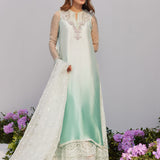 Farah Talib Aziz | Zaza Luxe Pret 24 | SOLENE AQUA OMBRE EMBELLISHED COLUMN SHIRT WITH EMBROIDERED KALIDAAR SLIP