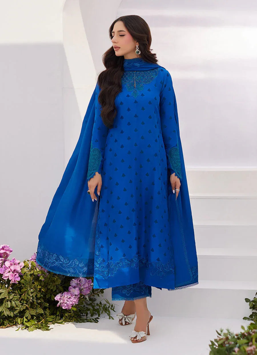 Farah Talib Aziz | Zaza Luxe Pret 24 | CHARR BLUE EMBROIDERED RAW SILK SHIRT AND DUPATTA - Rang-e-Khaas