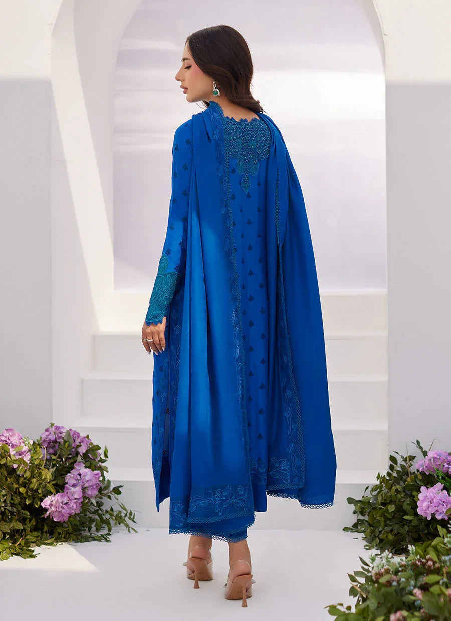 Farah Talib Aziz | Zaza Luxe Pret 24 | CHARR BLUE EMBROIDERED RAW SILK SHIRT AND DUPATTA - Rang-e-Khaas