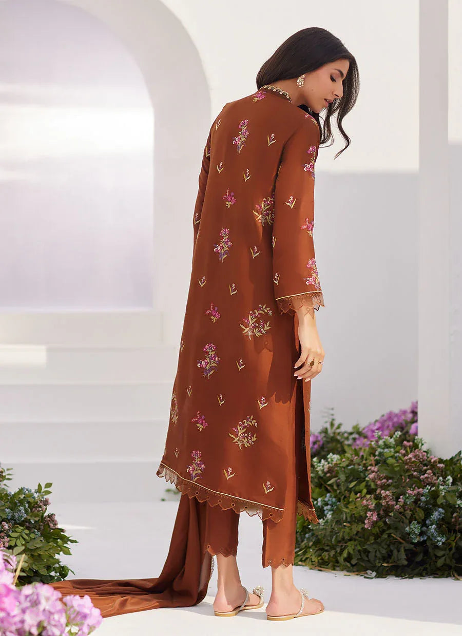 Farah Talib Aziz | Zaza Luxe Pret 24 | NOEMIE CHOCOLATE EMBROIDERED RAW SILK SHIRT AND DUPATTA - Rang-e-Khaas
