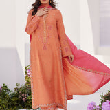 Farah Talib Aziz | Zaza Luxe Pret 24 | ELYNA CORAL EMBROIDERED RAW SILK SHIRT AND DUPATTA