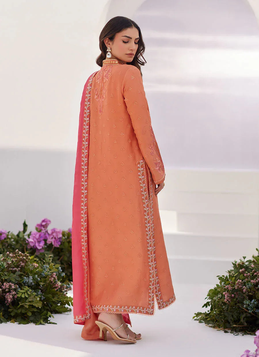 Farah Talib Aziz | Zaza Luxe Pret 24 | ELYNA CORAL EMBROIDERED RAW SILK SHIRT AND DUPATTA - Rang-e-Khaas