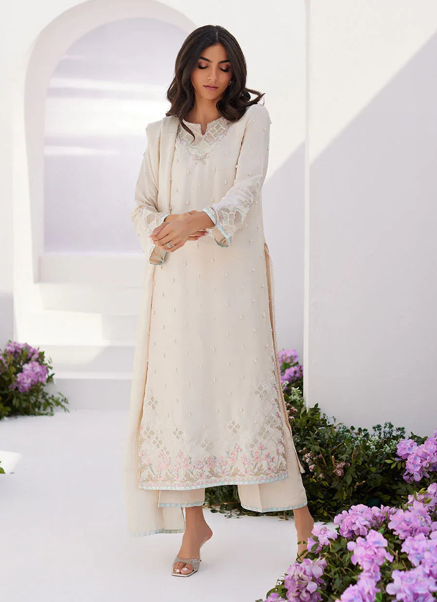 Farah Talib Aziz | Zaza Luxe Pret 24 | LYA IVORY EMBELLISHED RAW SILK SHIRT AND DUPATTA - Rang-e-Khaas
