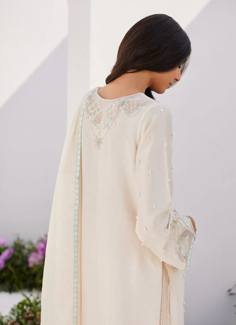 Farah Talib Aziz | Zaza Luxe Pret 24 | LYA IVORY EMBELLISHED RAW SILK SHIRT AND DUPATTA - Rang-e-Khaas