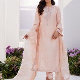Farah Talib Aziz | Zaza Luxe Pret 24 | ELEA PEACH EMBROIDERED RAW SILK SHIRT AND DUPATTA