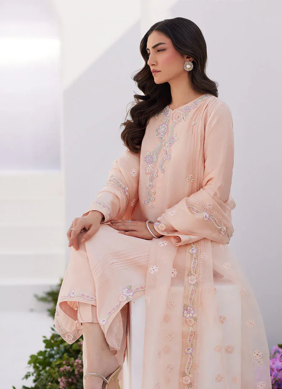 Farah Talib Aziz | Zaza Luxe Pret 24 | ELEA PEACH EMBROIDERED RAW SILK SHIRT AND DUPATTA - Rang-e-Khaas