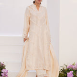 Farah Talib Aziz | Zaza Luxe Pret 24 | TISELE IVORY PLEATED RAW SILK SHIRT AND DUPATTA