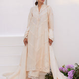 Farah Talib Aziz | Zaza Luxe Pret 24 | TISELE IVORY PLEATED RAW SILK SHIRT AND DUPATTA