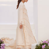 Farah Talib Aziz | Zaza Luxe Pret 24 | TISELE IVORY PLEATED RAW SILK SHIRT AND DUPATTA