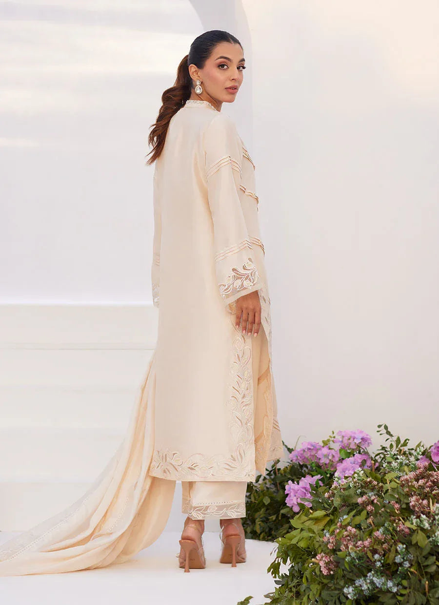 Farah Talib Aziz | Zaza Luxe Pret 24 | TISELE IVORY PLEATED RAW SILK SHIRT AND DUPATTA - Rang-e-Khaas