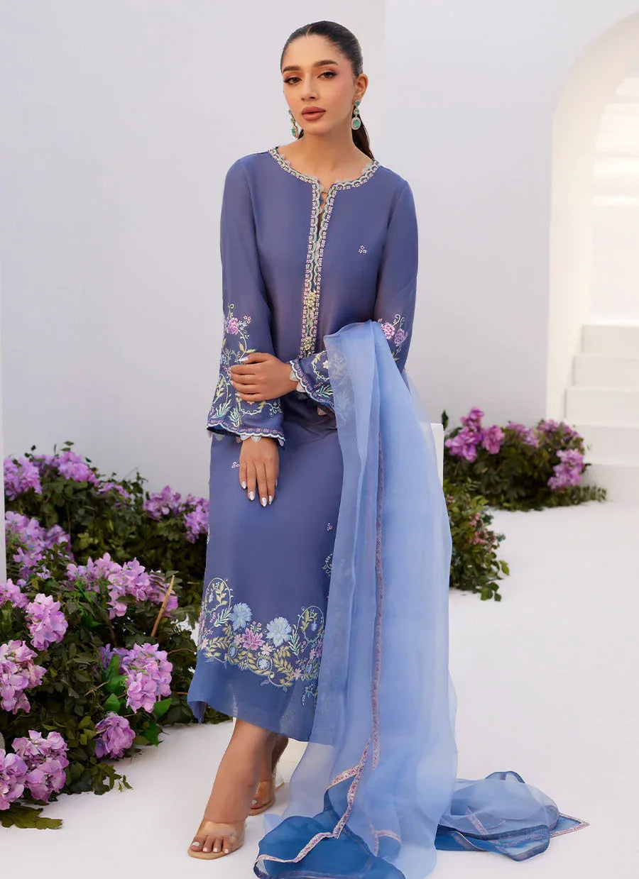 Farah Talib Aziz | Zaza Luxe Pret 24 | ALO BLUE EMBROIDERED SHIRT AND DUPATTA - Rang-e-Khaas