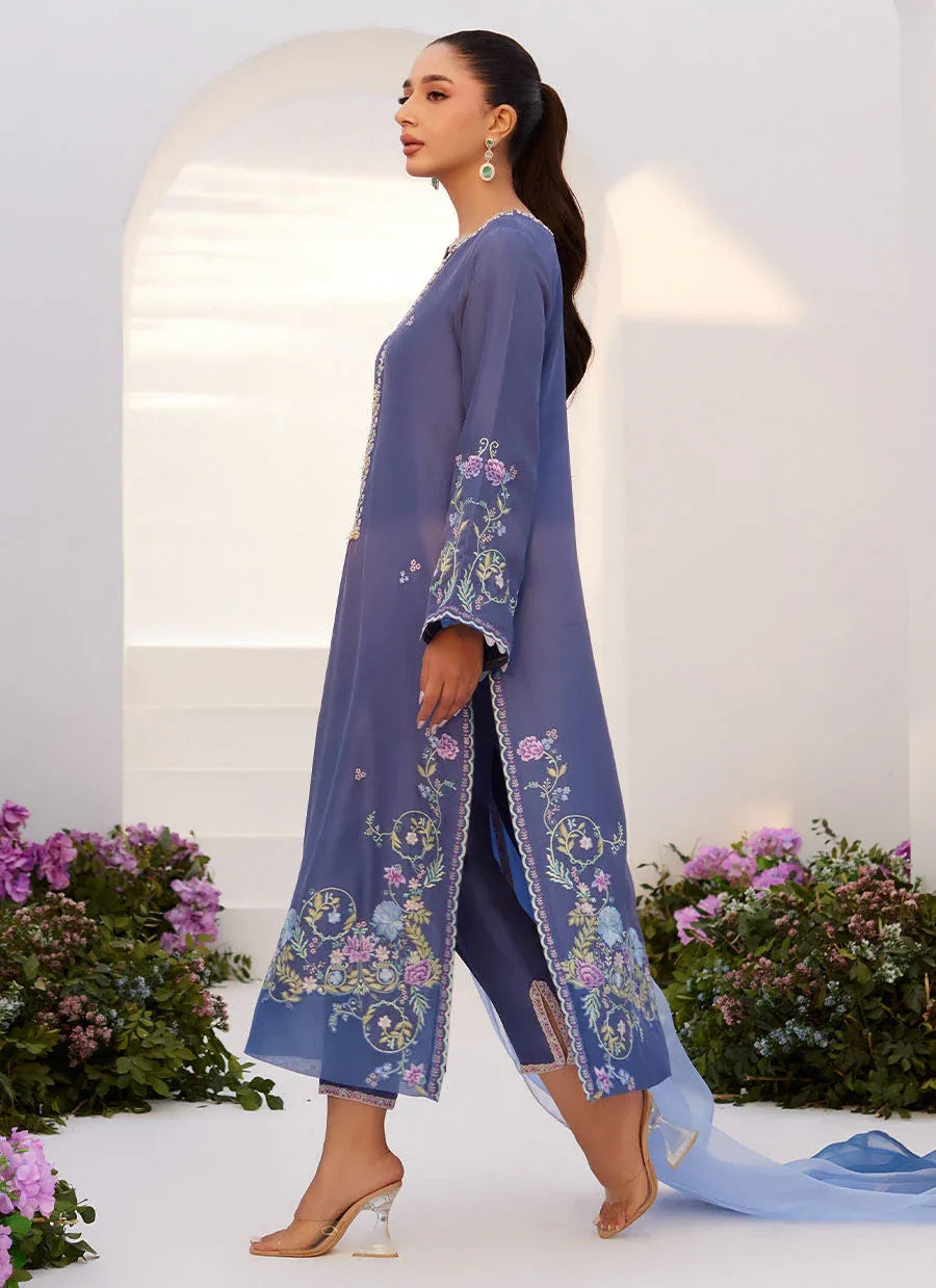 Farah Talib Aziz | Zaza Luxe Pret 24 | ALO BLUE EMBROIDERED SHIRT AND DUPATTA - Rang-e-Khaas