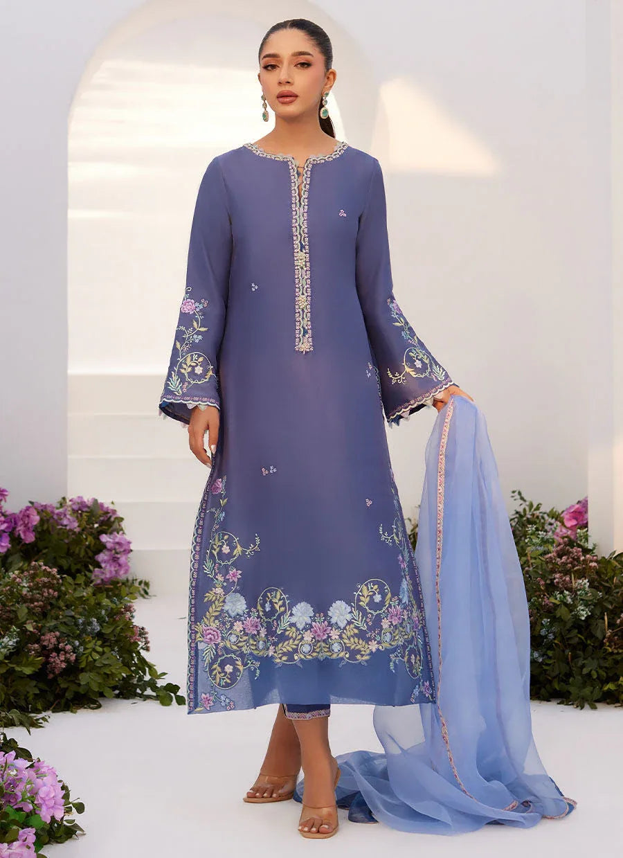 Farah Talib Aziz | Zaza Luxe Pret 24 | ALO BLUE EMBROIDERED SHIRT AND DUPATTA - Rang-e-Khaas