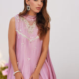 Farah Talib Aziz | Zaza Luxe Pret 24 |  CECE MAUVE EMBELLISHED RAW SILK KALIDAR WITH CHARMUESE DUPATTA