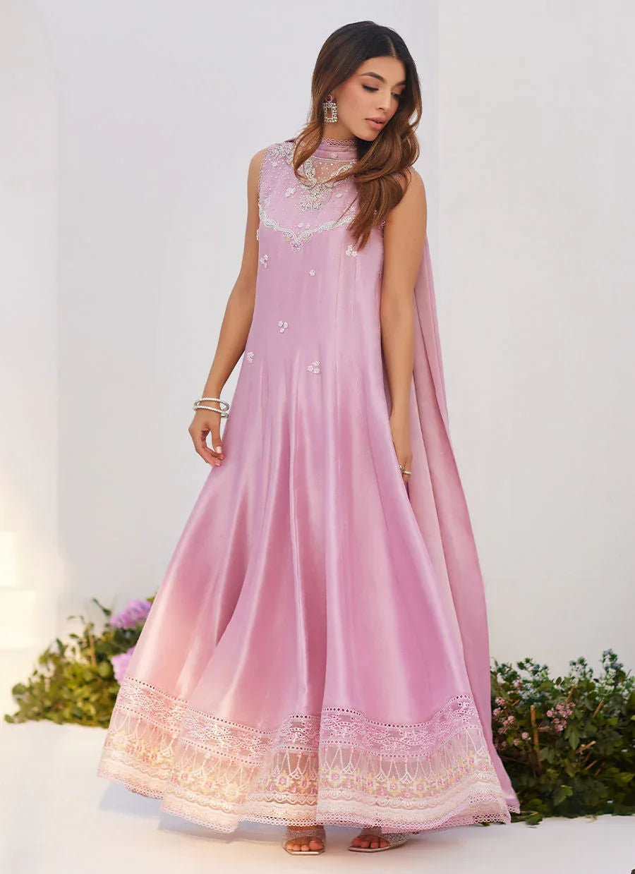 Farah Talib Aziz | Zaza Luxe Pret 24 | CECE MAUVE EMBELLISHED RAW SILK KALIDAR WITH CHARMUESE DUPATTA - Rang-e-Khaas