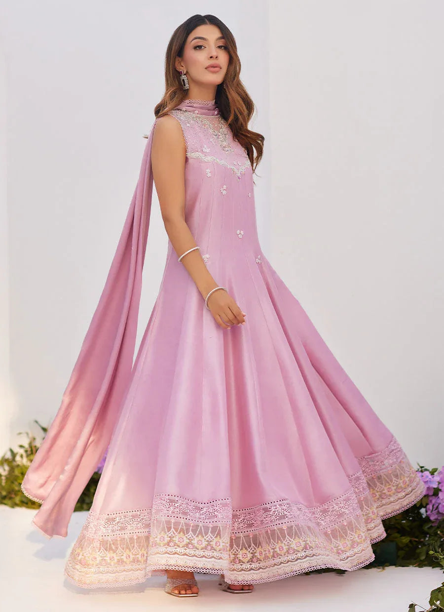 Farah Talib Aziz | Zaza Luxe Pret 24 | CECE MAUVE EMBELLISHED RAW SILK KALIDAR WITH CHARMUESE DUPATTA - Rang-e-Khaas