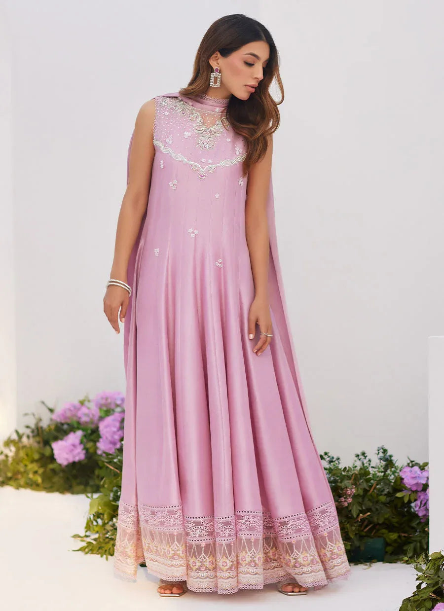 Farah Talib Aziz | Zaza Luxe Pret 24 | CECE MAUVE EMBELLISHED RAW SILK KALIDAR WITH CHARMUESE DUPATTA - Rang-e-Khaas