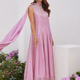 Farah Talib Aziz | Zaza Luxe Pret 24 |  CECE MAUVE EMBELLISHED RAW SILK KALIDAR WITH CHARMUESE DUPATTA