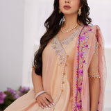 Farah Talib Aziz | Zaza Luxe Pret 24 | LISETTE FAWN EMBELLISHED RAW SILK ANGARKHA AND DUPATTA