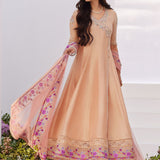 Farah Talib Aziz | Zaza Luxe Pret 24 | LISETTE FAWN EMBELLISHED RAW SILK ANGARKHA AND DUPATTA