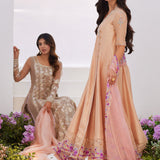 Farah Talib Aziz | Zaza Luxe Pret 24 | LISETTE FAWN EMBELLISHED RAW SILK ANGARKHA AND DUPATTA