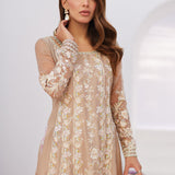 Farah Talib Aziz | Zaza Luxe Pret 24 | CHARLENE SAND EMBROIDERED KALIDAAR WITH DUPATTA