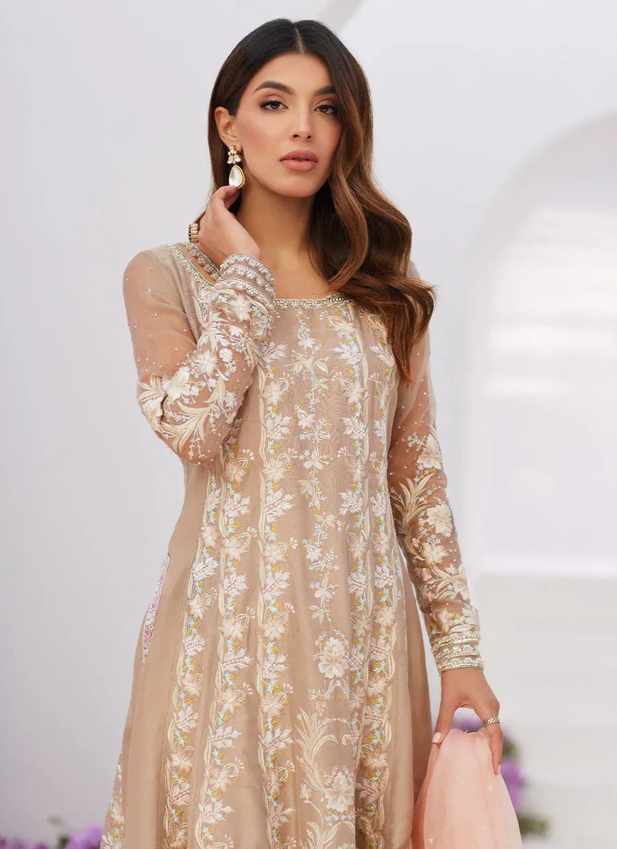 Farah Talib Aziz | Zaza Luxe Pret 24 | CHARLENE SAND EMBROIDERED KALIDAAR WITH DUPATTA - Rang-e-Khaas