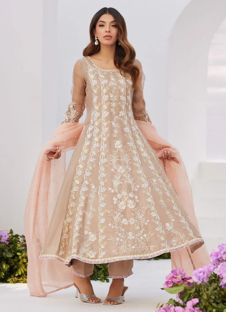 Farah Talib Aziz | Zaza Luxe Pret 24 | CHARLENE SAND EMBROIDERED KALIDAAR WITH DUPATTA - Rang-e-Khaas