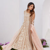 Farah Talib Aziz | Zaza Luxe Pret 24 | CHARLENE SAND EMBROIDERED KALIDAAR WITH DUPATTA