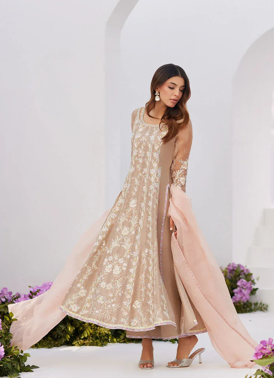 Farah Talib Aziz | Zaza Luxe Pret 24 | CHARLENE SAND EMBROIDERED KALIDAAR WITH DUPATTA - Rang-e-Khaas