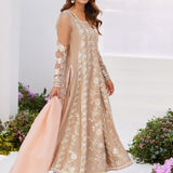 Farah Talib Aziz | Zaza Luxe Pret 24 | CHARLENE SAND EMBROIDERED KALIDAAR WITH DUPATTA