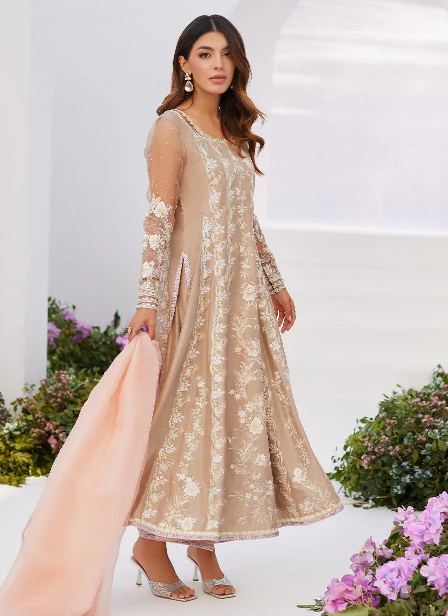 Farah Talib Aziz | Zaza Luxe Pret 24 | CHARLENE SAND EMBROIDERED KALIDAAR WITH DUPATTA - Rang-e-Khaas