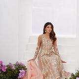 Farah Talib Aziz | Zaza Luxe Pret 24 | CHARLENE SAND EMBROIDERED KALIDAAR WITH DUPATTA