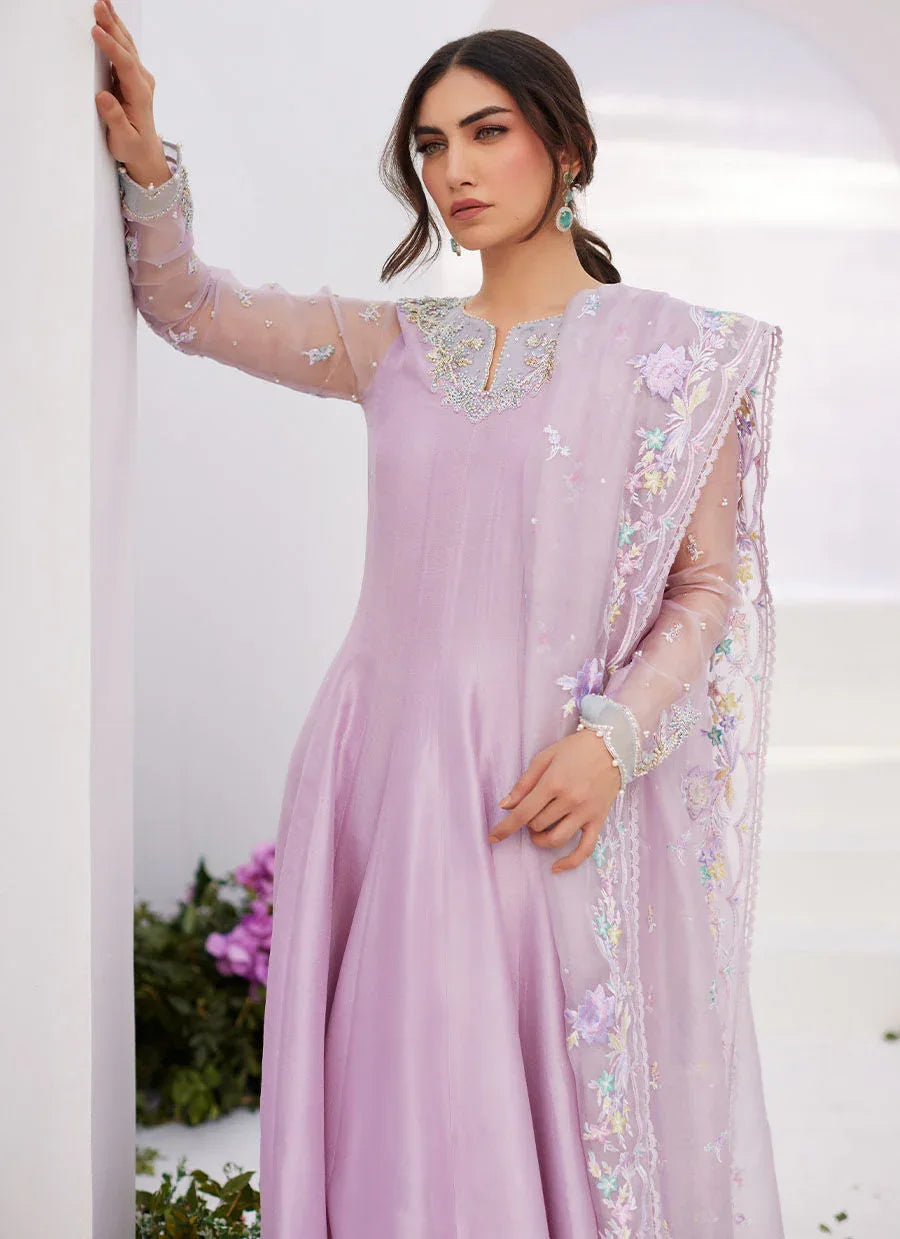 Farah Talib Aziz | Zaza Luxe Pret 24 | MANON LILAC EMBELLISHED RAW SILK KALIDAAR - Rang-e-Khaas