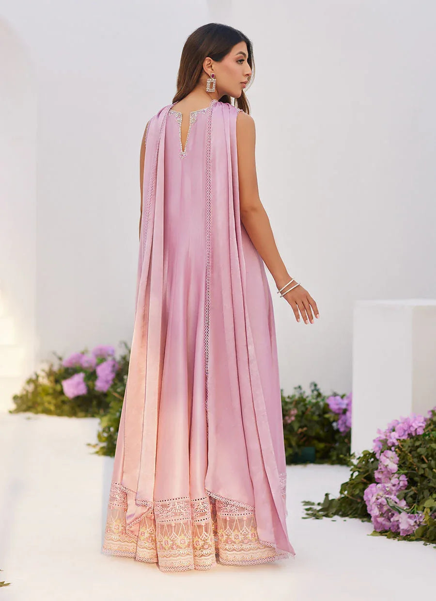 Farah Talib Aziz | Zaza Luxe Pret 24 | CECE MAUVE EMBELLISHED RAW SILK KALIDAR WITH CHARMUESE DUPATTA - Rang-e-Khaas