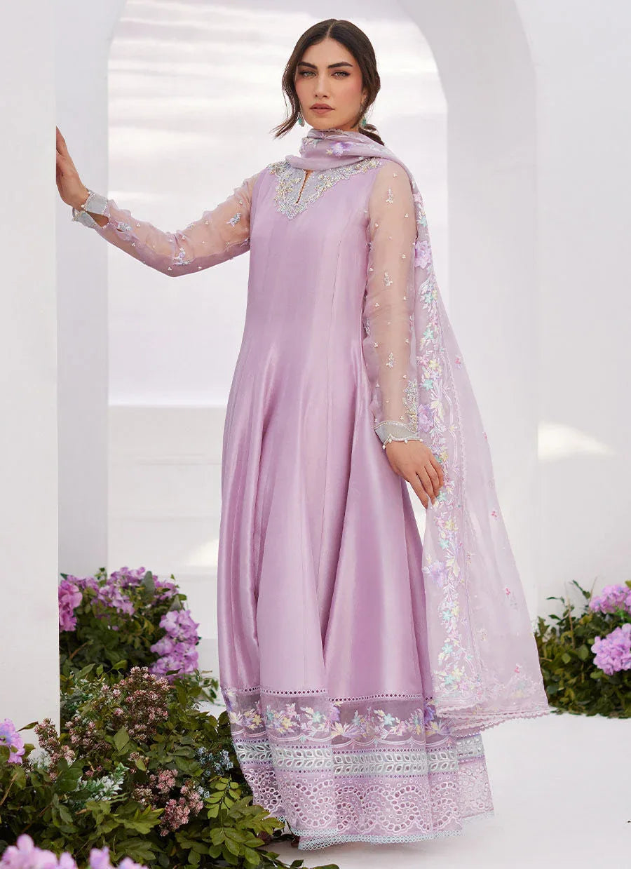 Farah Talib Aziz | Zaza Luxe Pret 24 | MANON LILAC EMBELLISHED RAW SILK KALIDAAR - Rang-e-Khaas