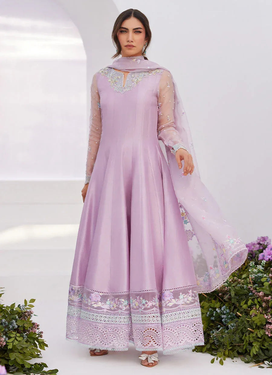 Farah Talib Aziz | Zaza Luxe Pret 24 | MANON LILAC EMBELLISHED RAW SILK KALIDAAR - Rang-e-Khaas