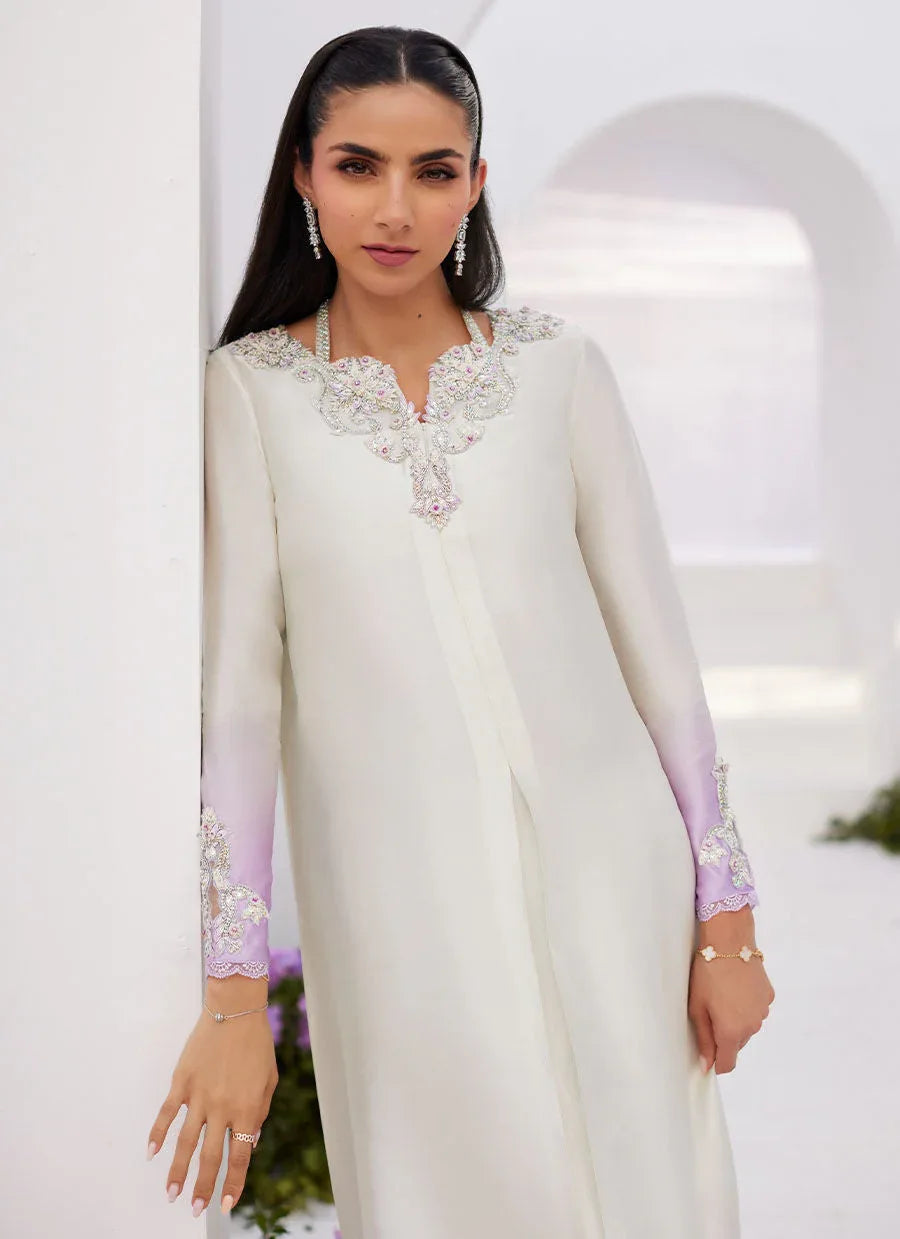 Farah Talib Aziz | Zaza Luxe Pret 24 | LIQUE SILVER OMBRE EMBELLISHED KAFTAAN CUT SHIRT - Rang-e-Khaas