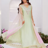 Farah Talib Aziz | Zaza Luxe Pret 24 | COLLETTE MINT OMBRE EMBELLISHED COLUMN SHIRT WITH KALIDAAR WITH EMBROIDERED SLIP