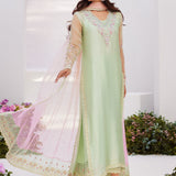 Farah Talib Aziz | Zaza Luxe Pret 24 | COLLETTE MINT OMBRE EMBELLISHED COLUMN SHIRT WITH KALIDAAR WITH EMBROIDERED SLIP