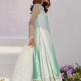 Farah Talib Aziz | Zaza Luxe Pret 24 | SOLENE AQUA OMBRE EMBELLISHED COLUMN SHIRT WITH EMBROIDERED KALIDAAR SLIP