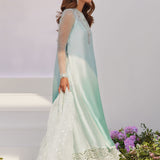 Farah Talib Aziz | Zaza Luxe Pret 24 | SOLENE AQUA OMBRE EMBELLISHED COLUMN SHIRT WITH EMBROIDERED KALIDAAR SLIP